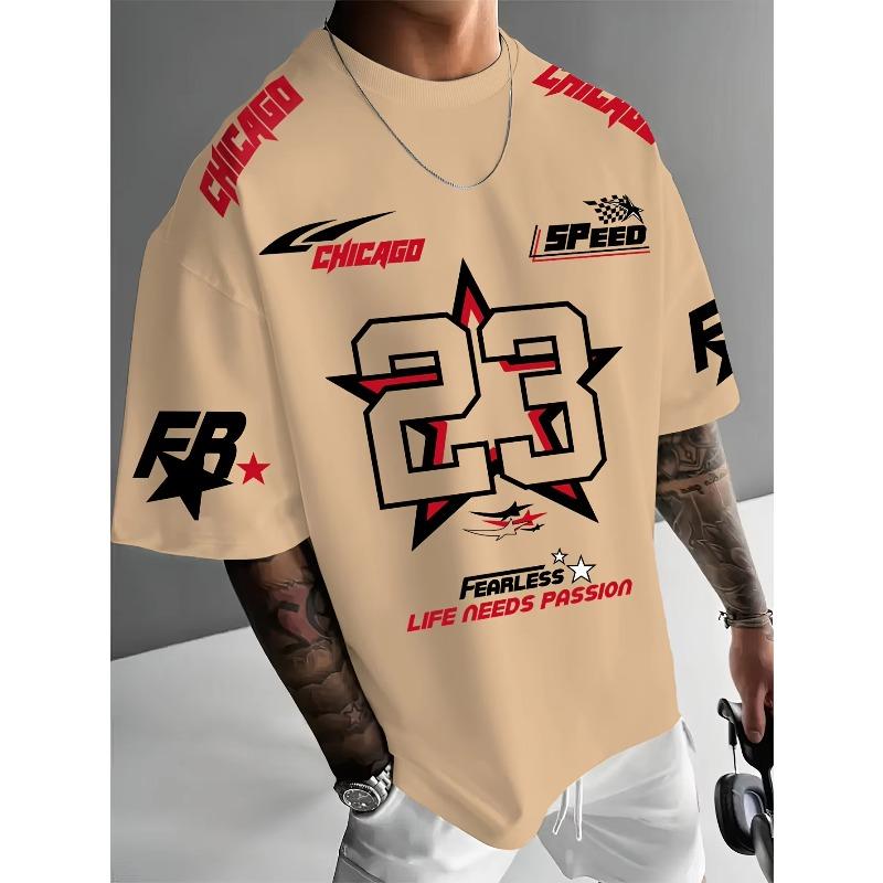 Summer Men's Chicago Black Red and White Printed 23 Pattern Round Neck Breathable Casual T-shirt Loose Outdoor Top