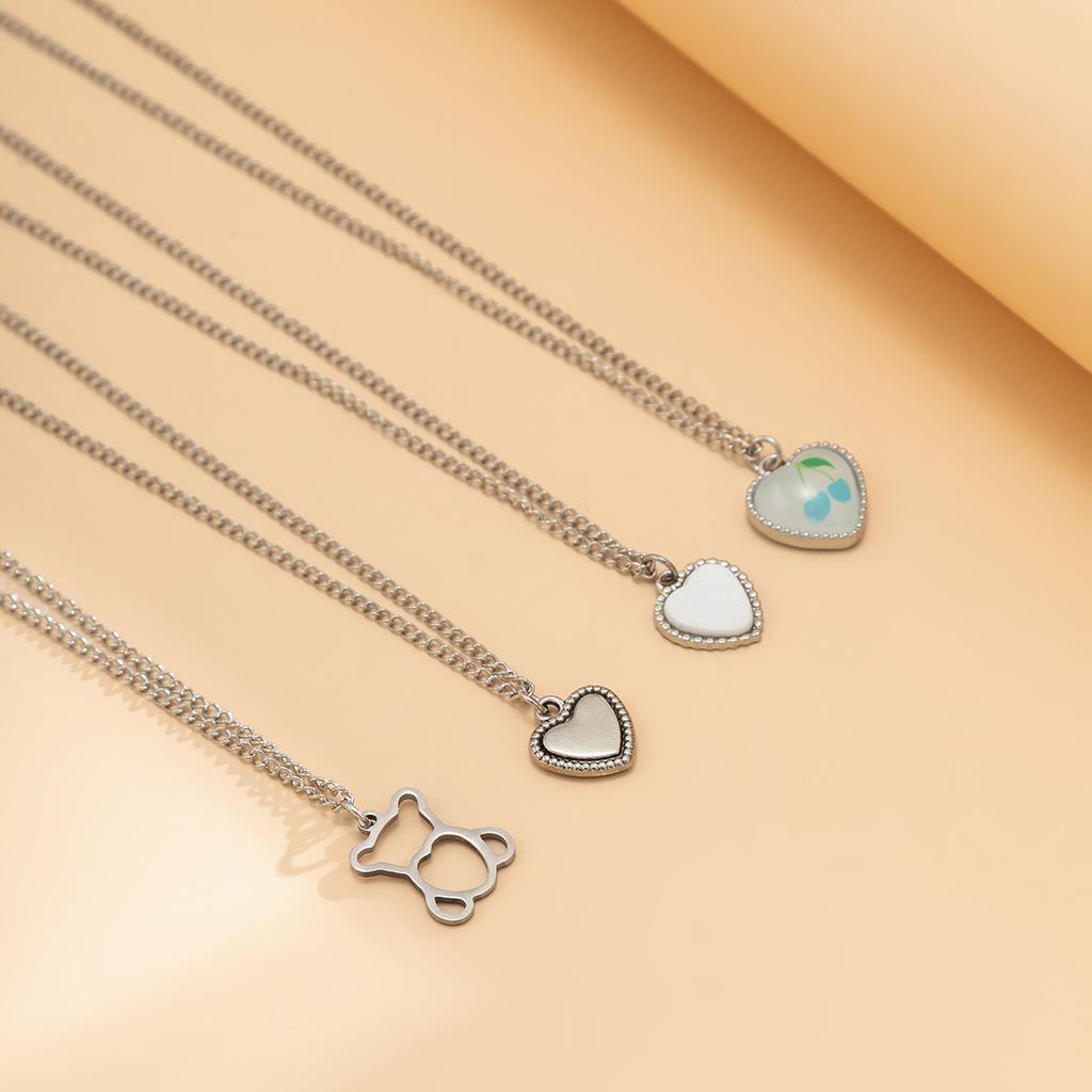 Аксессуары, пасторальное свежее и милое ожерелье с медведем в форме сердца для женщин, простое ожерелье-сет с вишневой бахромой.