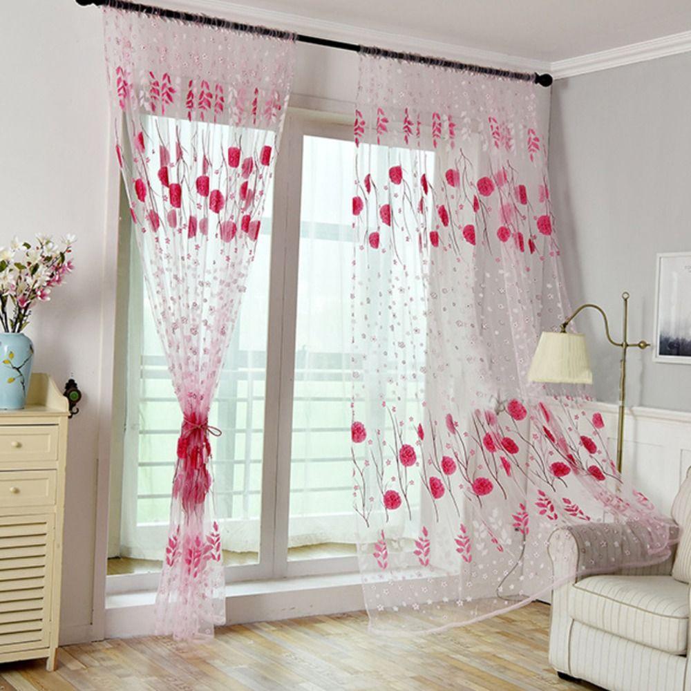 Transparent Window Drapes Romantic Tulle Curtain Flower Pattern Sheer Curtain Bedroom