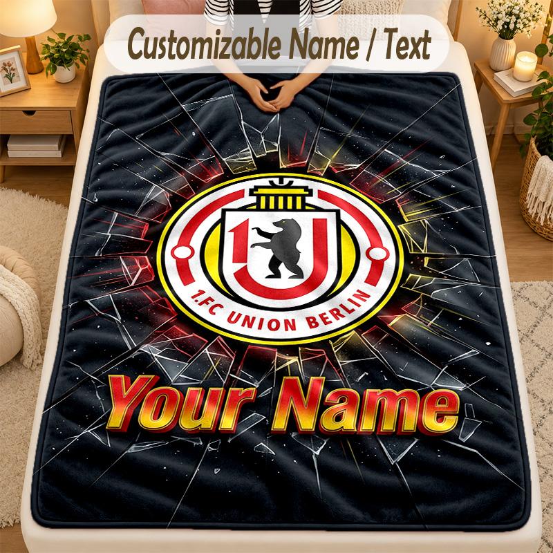 Flannel BlanketUnion Berlin FC Custom Name Text Personalized Soft Warm Throw Blanket Home Decor Gift