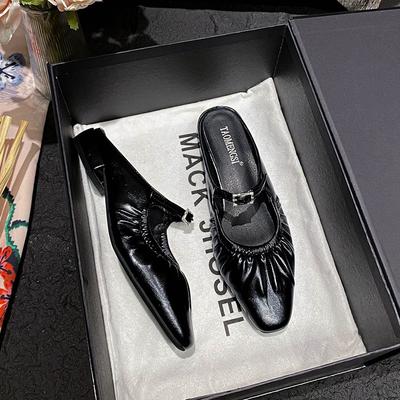 Баотоу Мэри Джейн на одной педали толстый каблук ремешок с пряжкой мюли одинарные туфли полушлепки женские модели