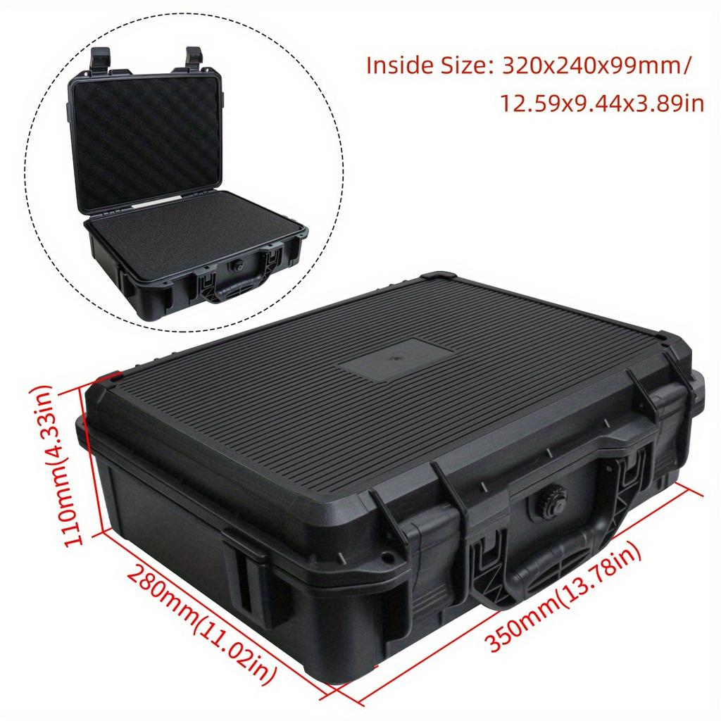 Waterproof and Durable Black Camera/tool Suitcase, Customizable Foam Interior, Portable, Safe Storage Case, Shock Resistant Case