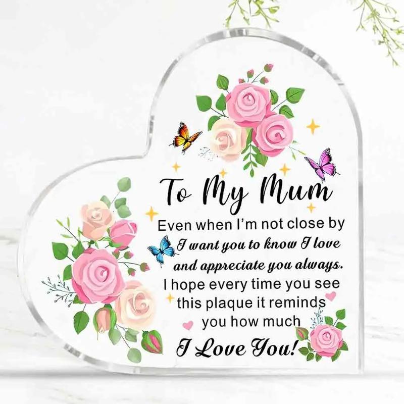 2D Flat Acrylic Heart-Shaped Touching Gift Desktop Decoration Plaque, Home Decor Plaque Hanging Wall Art Decorative Garden Decoration for Room Door Si