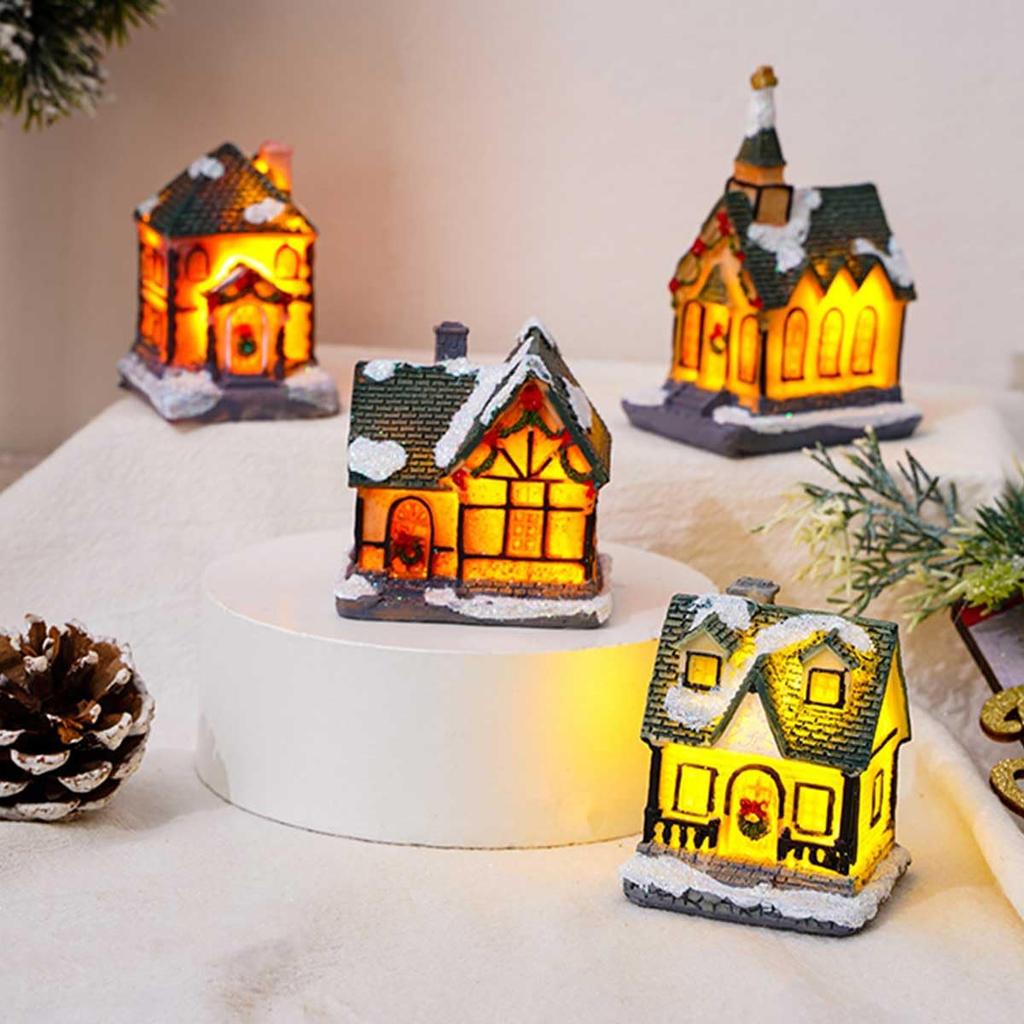 iikuru Christmas Decoration Christmas Interior Figurine Set 4-Piece Set, House, Object, Decor, Accessories, Lights, Ornaments, (ya195)