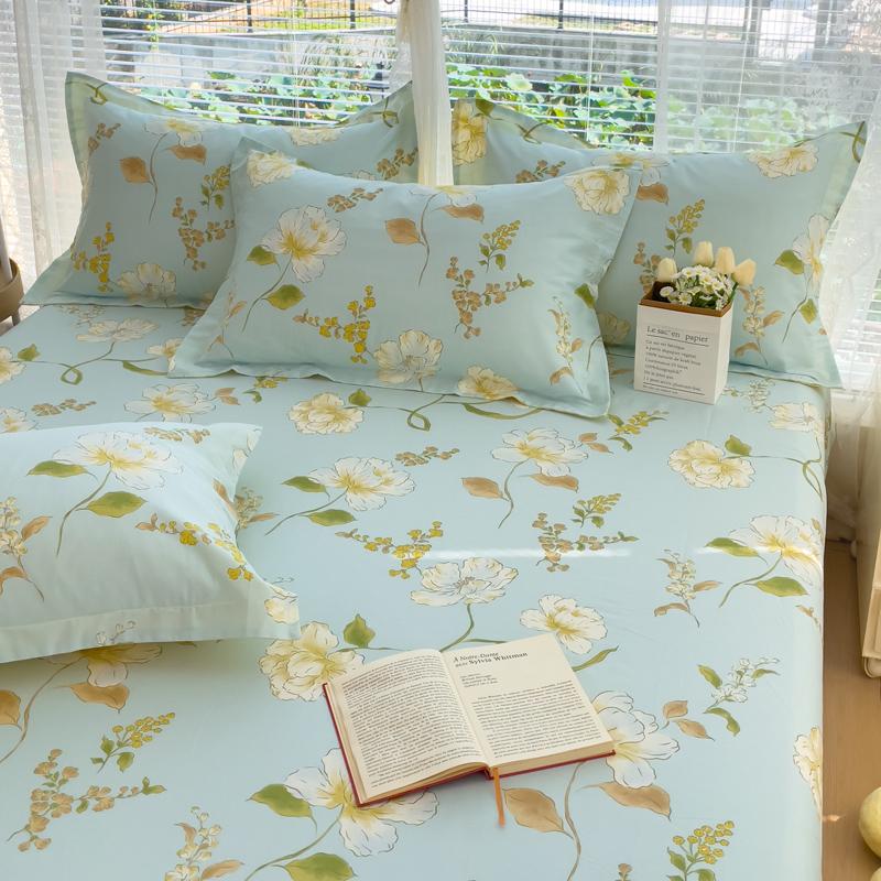 100%Cotton Bed Sheets Flower Printed Fitted Sheets for Bed Sábanas Para camaQueen/King Bed Sheet Cotton(without Pillowcase)