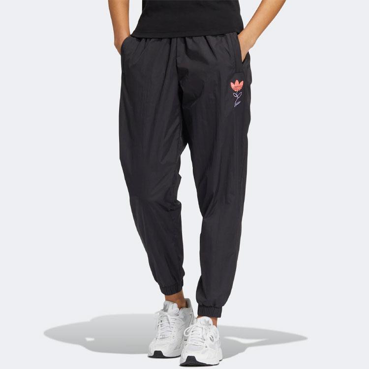adidas Оригинальные спортивные брюки с манжетами и вышивкой логотипа Trefoil Flower Женские штаны Черные HP0081