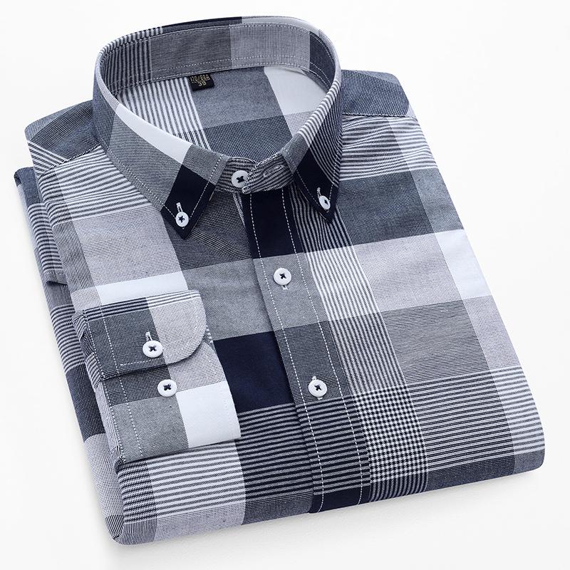 Классический покрой из чистого хлопка, деловая мужская клетчатая рубашка, качественные клетчатые мужские топы с длинными рукавами и нагрудным карманом, офисные повседневные