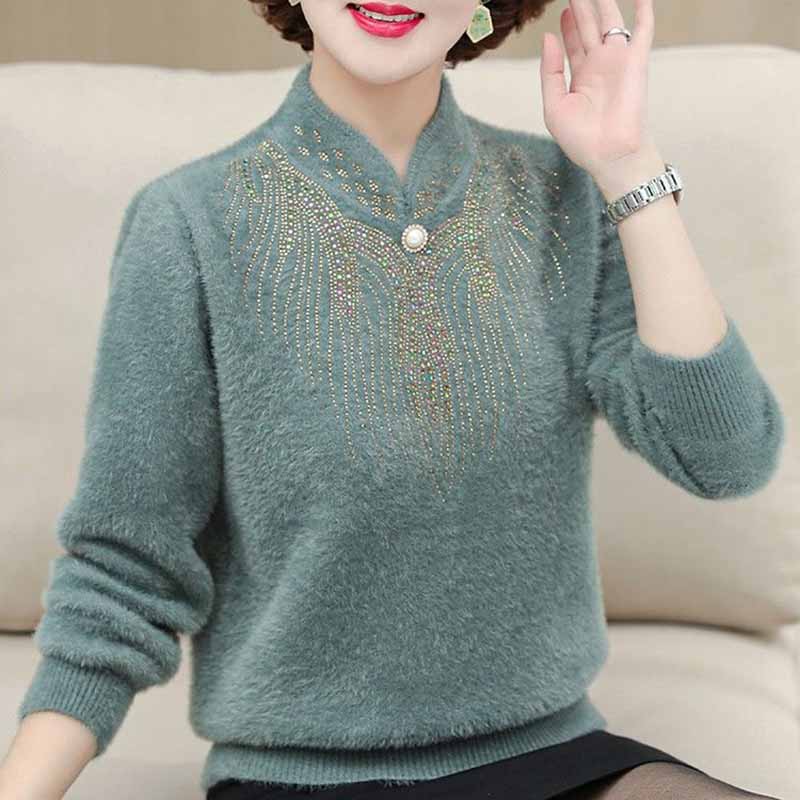 Одежда для матери, осенний и зимний норковый плюшевый свитер, женский теплый топ среднего возраста, нижняя рубашка для людей среднего и пожилого возраста