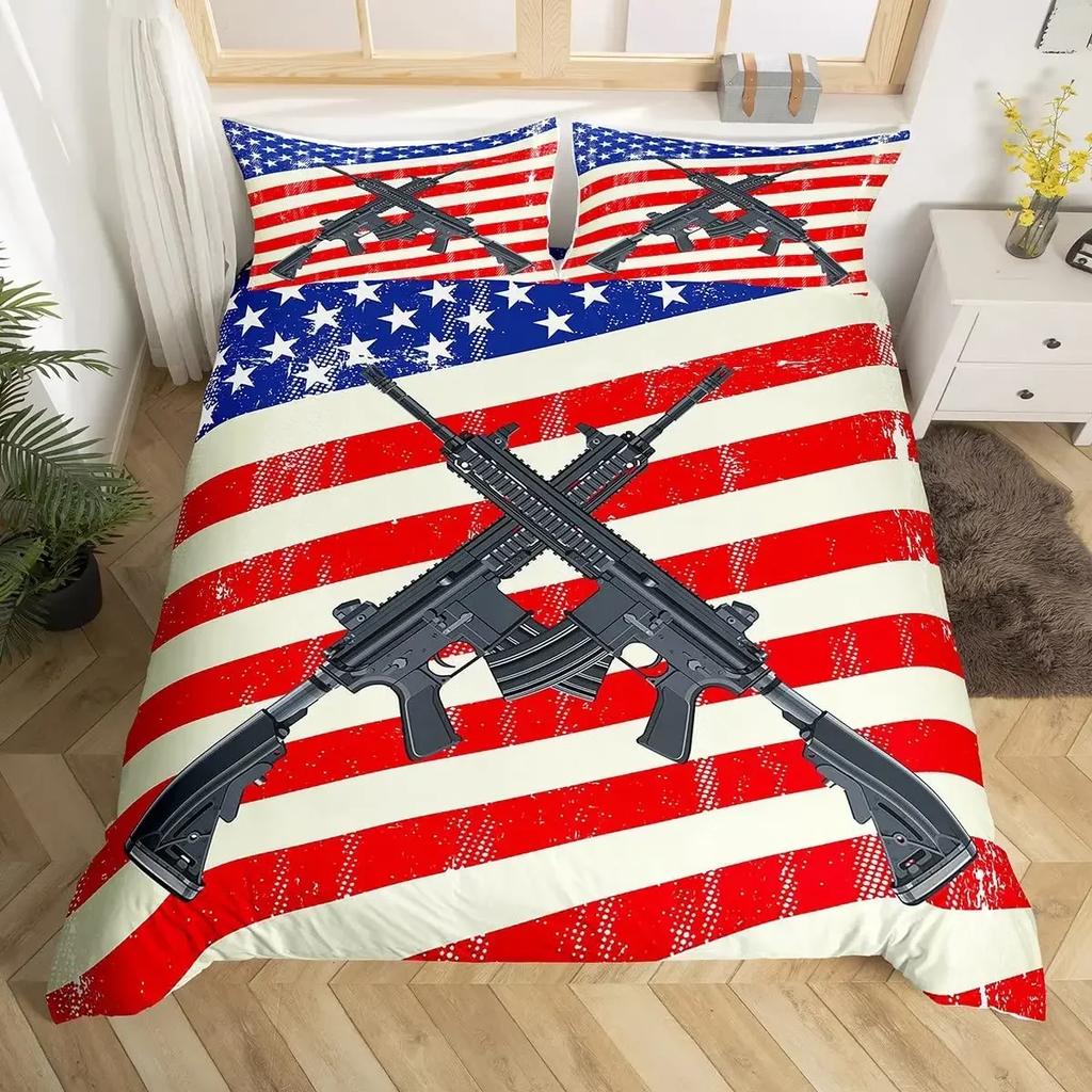 Американский флаг пулемет удобный пододеяльник наволочка комплект постельного белья украшение детской спальни домашний текстиль