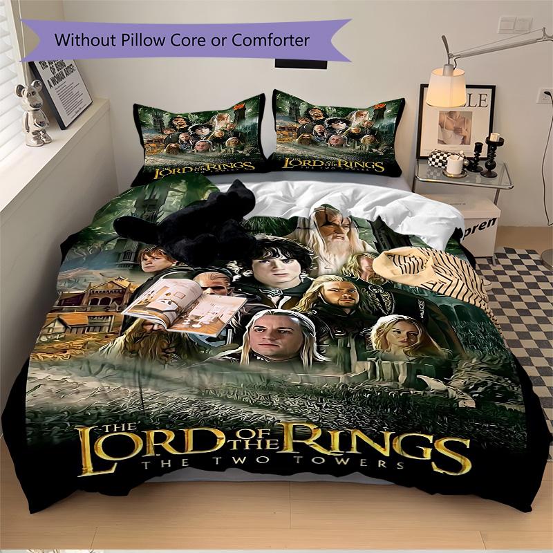 Lord of the Rings Two Towers Print 3Pcs Bedding Set,Duvet Cover with 2 Bedro,Pillowcase Home Birthday Gift