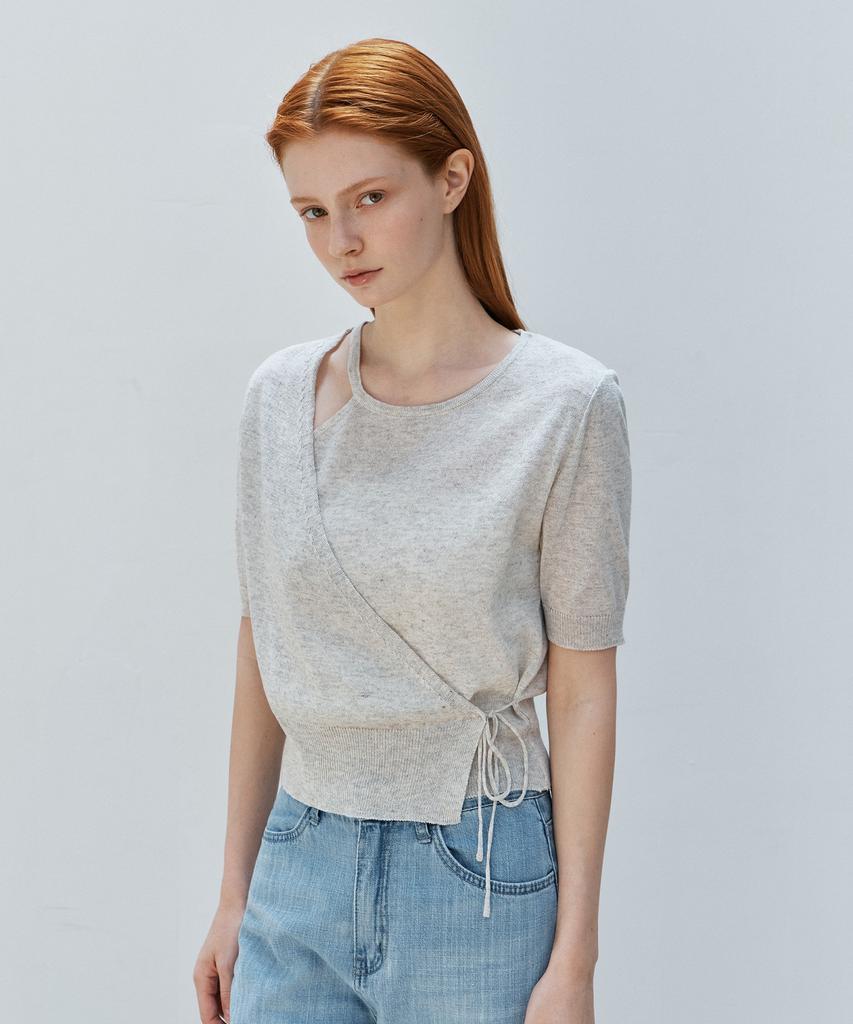NON AND NON Wrap Unbalanced Linen Knit(Half-Sleeved)_Nhkn6499