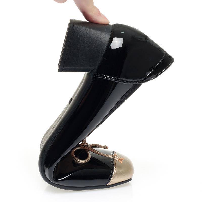 Туфли-лодочки из натуральной кожи с бантом и круглым носком, золотисто-черные, с неглубоким горлом, элегантные туфли Мэри Джейн на один шаг