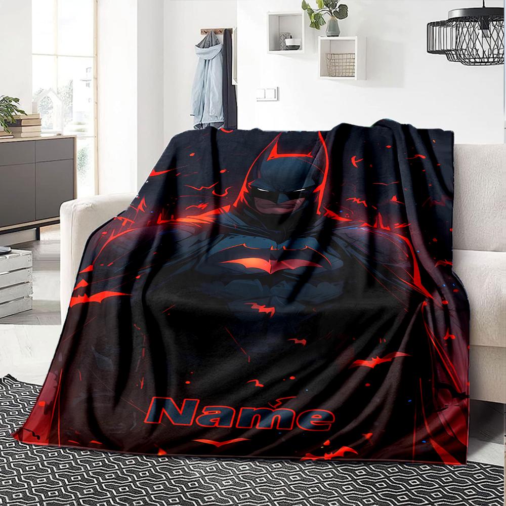 Custom Name Batman Theme Printed Blanket - Perfect for Couch, Bed, Travel & Outdoor Use | Machine Washable, Cozy & Durable.
