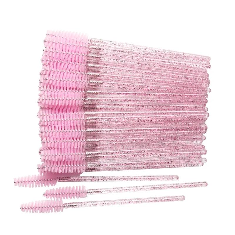 50pcs Disposable Eyelash Brushes Crystal Eye Lash Mascara Wands Glitter Lash Comb Spoolies Micro Makeup Applicators