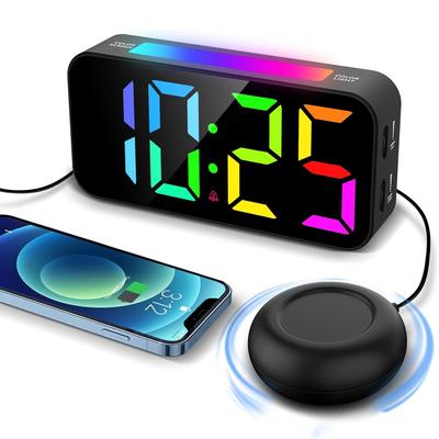 Цифровой будильник RGB с регулируемой яркостью, настольные часы с двумя будильниками и ночником, функцией повтора