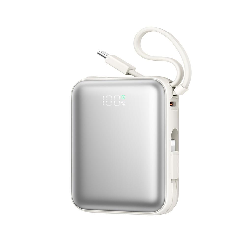 Powerbank 10000mAh 22.5W with built-in USB-C Lightning cables - white