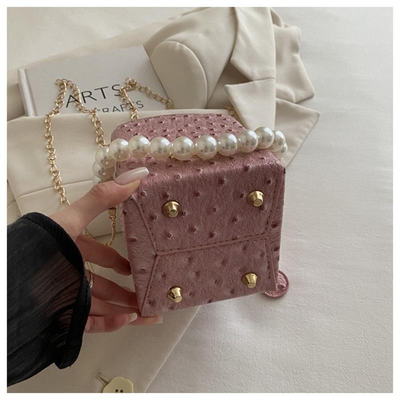 Pearl Handbag Mobile Phone Small Square Bag Temperament Solid Color Aesthetic Crossbody Bag Shoulder Bag Women