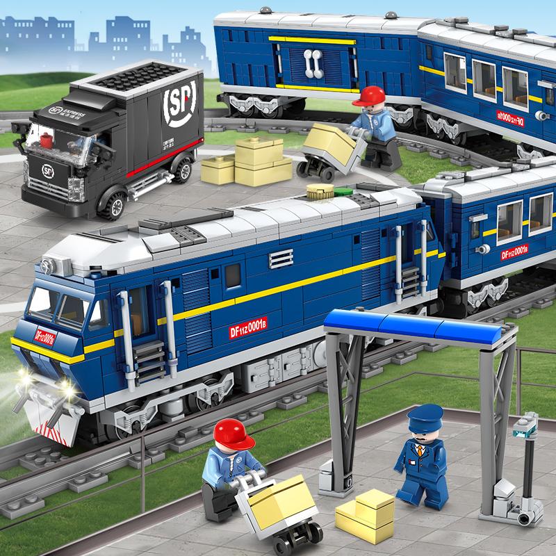 Городской технический силовой агрегат дизельный грузовой поезд с рельсами набор моделей строительные блоки игрушки кирпичи для взрослых мальчиков детей подарок на день рождения