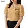 ZANZEA Women Casual Round Neck Summer Short Sleeve Blouse