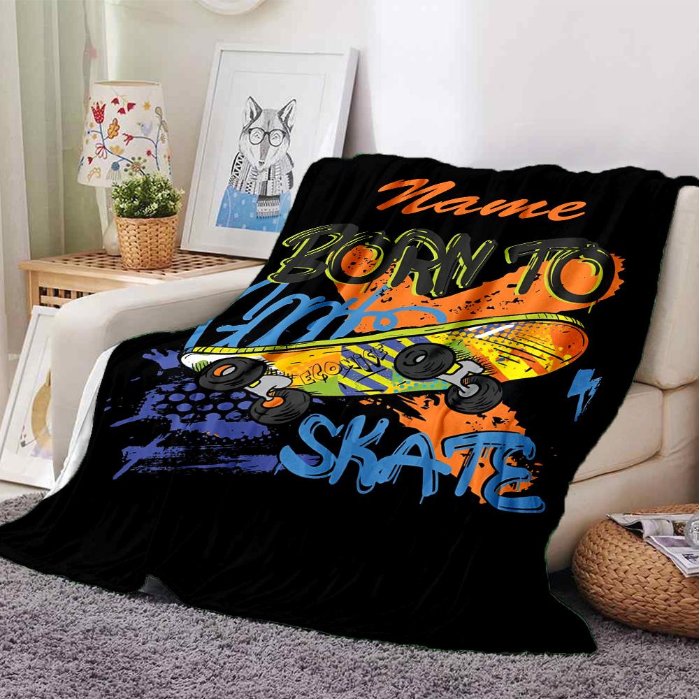 Custom Name skateboard Theme Printed Blanket - Perfect for Couch, Bed, Travel & Outdoor Use | Machine Washable, Cozy & Durable.