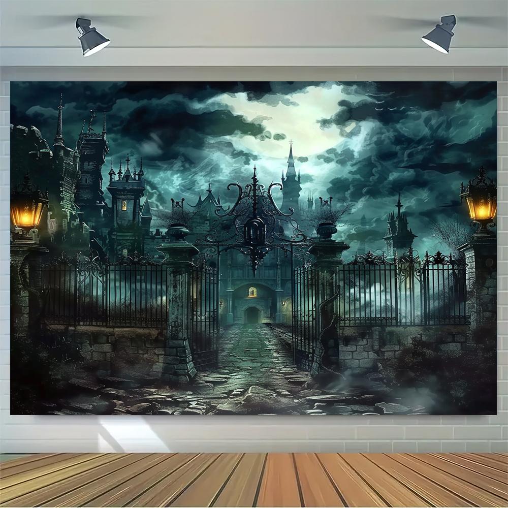 Ghost Castle Door Background - Universal Decor Suitable for Halloween Parties and Home Use