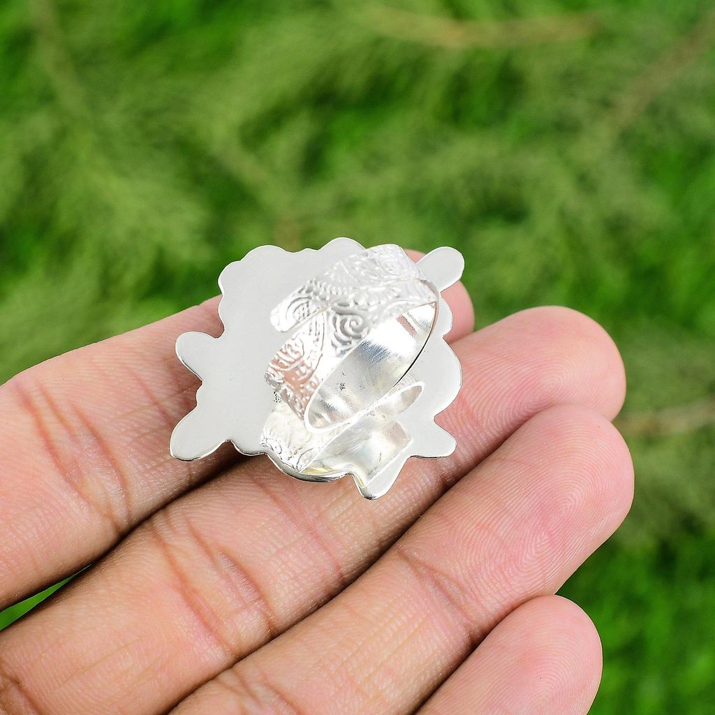 Natural Moonstone Gemstone Stackable Flower Adjustable Ring 925 Silver For Girls