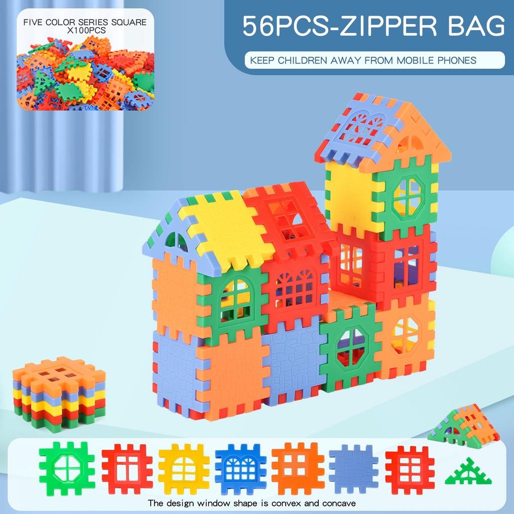 56pcs/set Plastic Square Building Blocks Early Education Digital Five-color Building Blocks DIY Toys For Building A House