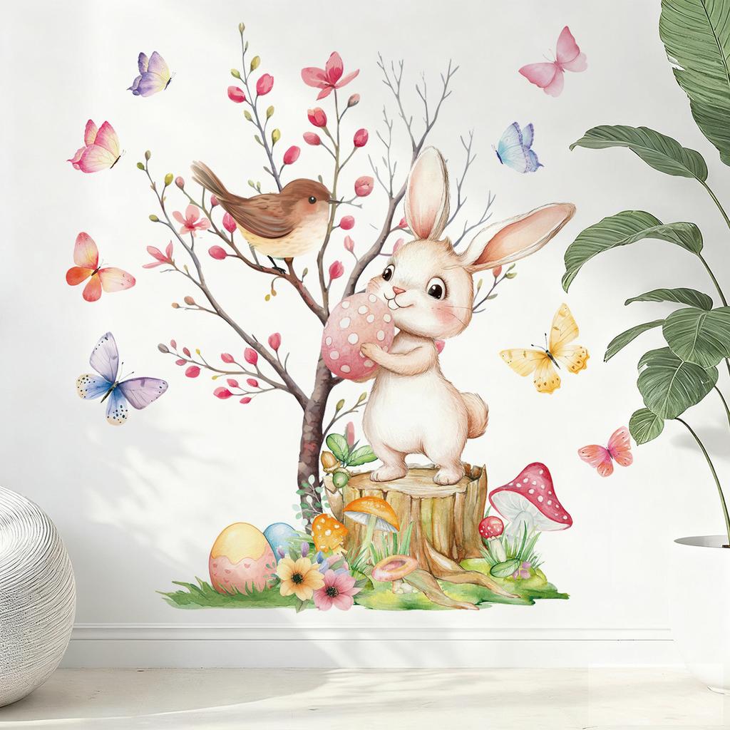 Пасхальный декор стен, Наклейки на окна, Пасхальный кролик, ветка с бабочками, Наклейки на стекло «Воскресение Иисуса», Пасхальный декор дома, Пасхальный баскский фестиваль