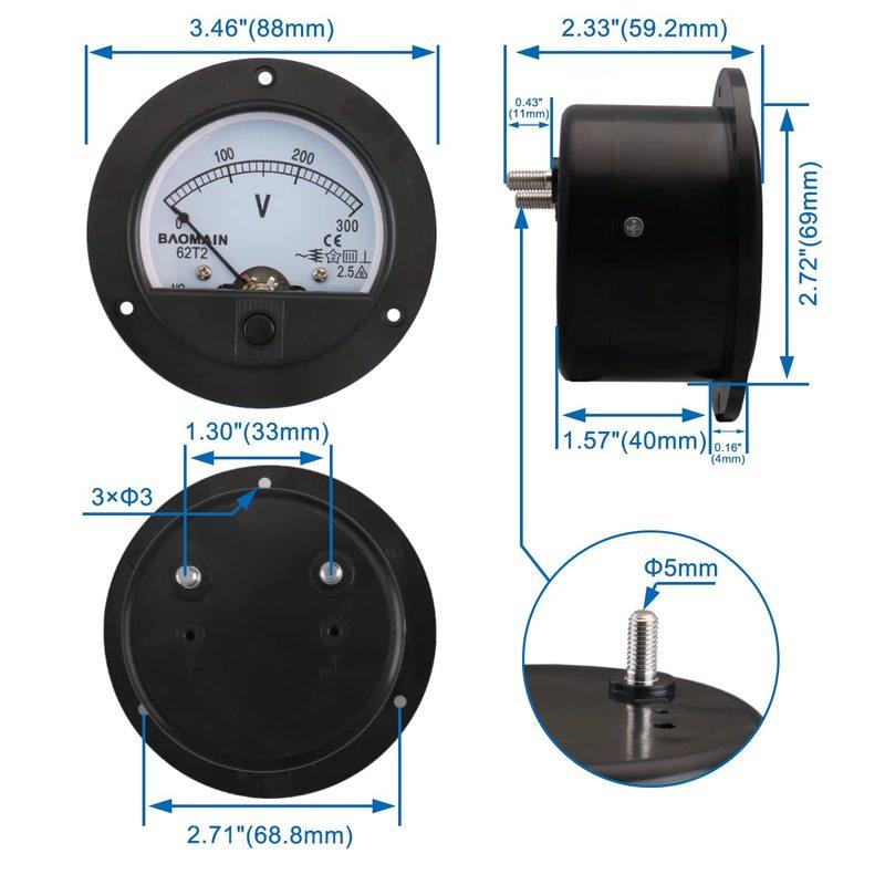 65C5 DC 50V 100V 500V Analog Panel Measuring Gauge Class 2.5 Voltage Meter Voltmeter Circular pointer DC voltmeter