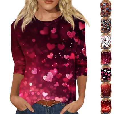 Женские топы Рубашка с рукавом три четверти V-образный вырез Свободная повседневная рубашка Футболка с принтом