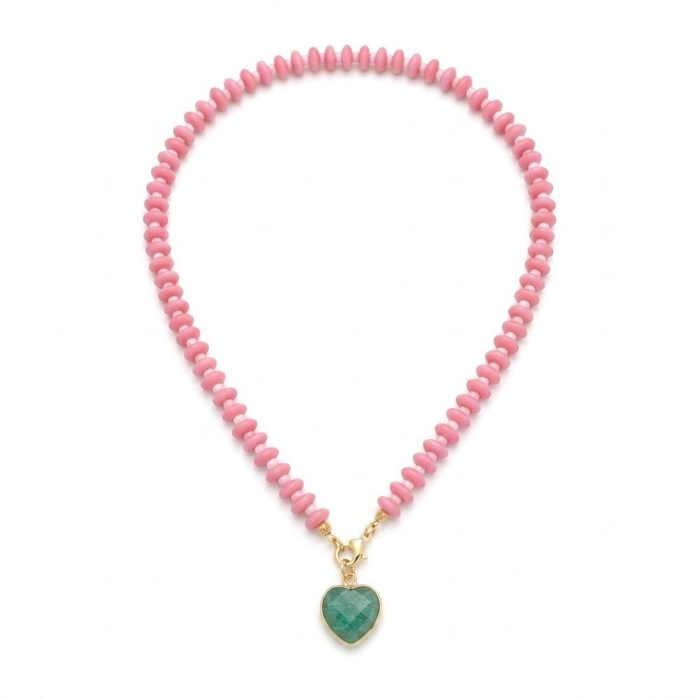 Dopamine Color Heart Pendant Bead Necklace Bohemian Colored Stone Charms Jewelry Statement