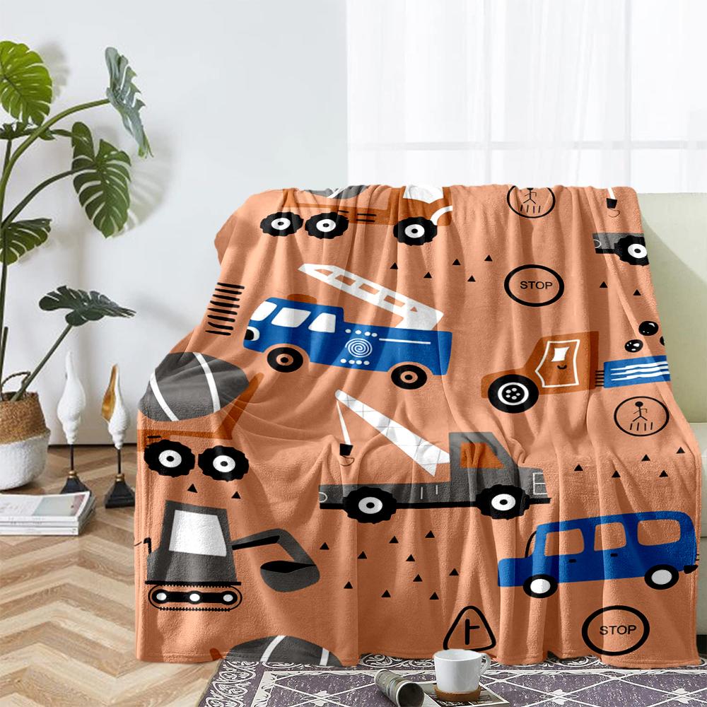 excavator Theme Printed Blanket - Perfect for Couch, Bed, Travel & Outdoor Use | Machine Washable, Cozy & Durable.