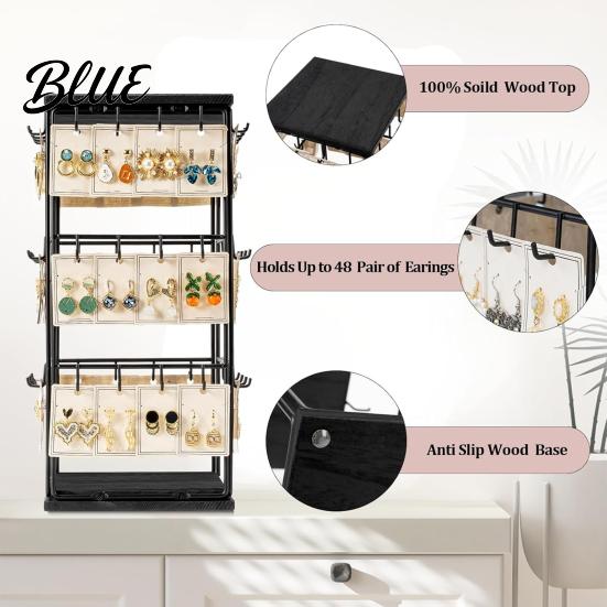 Multi-layer Jewelry Display Rack Earring Stand with 48 Hooks Holder