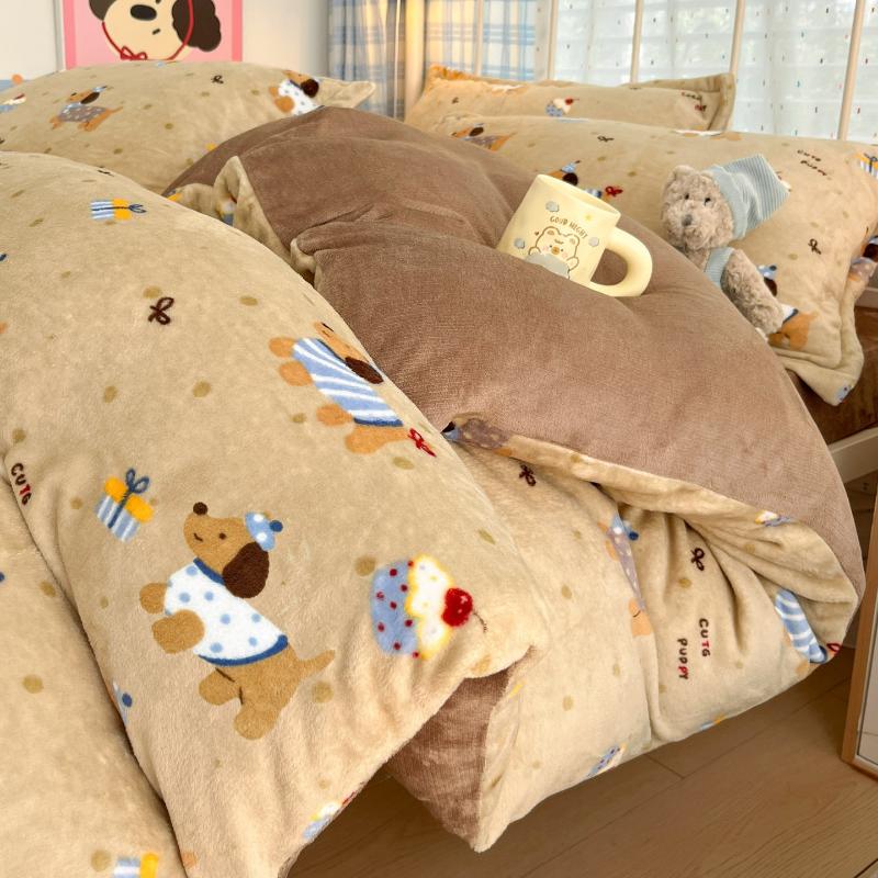Winter Thickened Milk Fleece Bed Four-piece Set New Coral Fleece Flannel Single Quilt Cover Bed Sheet Three-piece Set Bedding