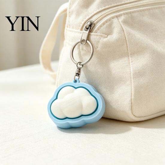 Stress Relief Gadget 3D Printed Cloud Fidget Clicker with Keyring, Finger Relieving Keychain for Relieving, Handbag Schoolbag Backpack Purse
