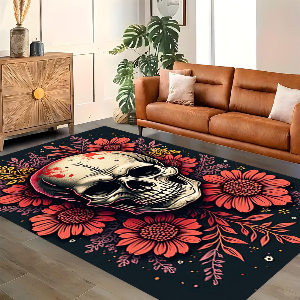 Sugar Skull With Flowers for Living Room rug, BedRoom rug, Study Room rug, Hallway Decoration, Perfect for Home Decoration or Holiday Gifts