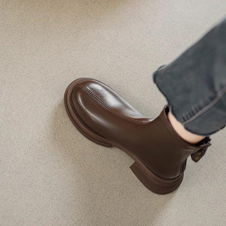 Мягкая кожа ботинки Мартин женские осень и зима 2025 универсальные новые ботинки челси женские французские короткие ботинки женские толстый каблук тонкие ботинки