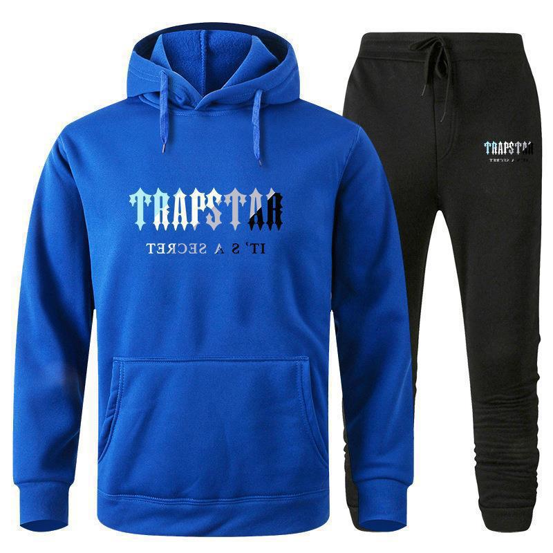 Модный бренд Trapstar Мужской Худи с флисовой подкладкой и Брюки Спортивный Костюм Повседневная Мода Спортивная Одежда Комплект