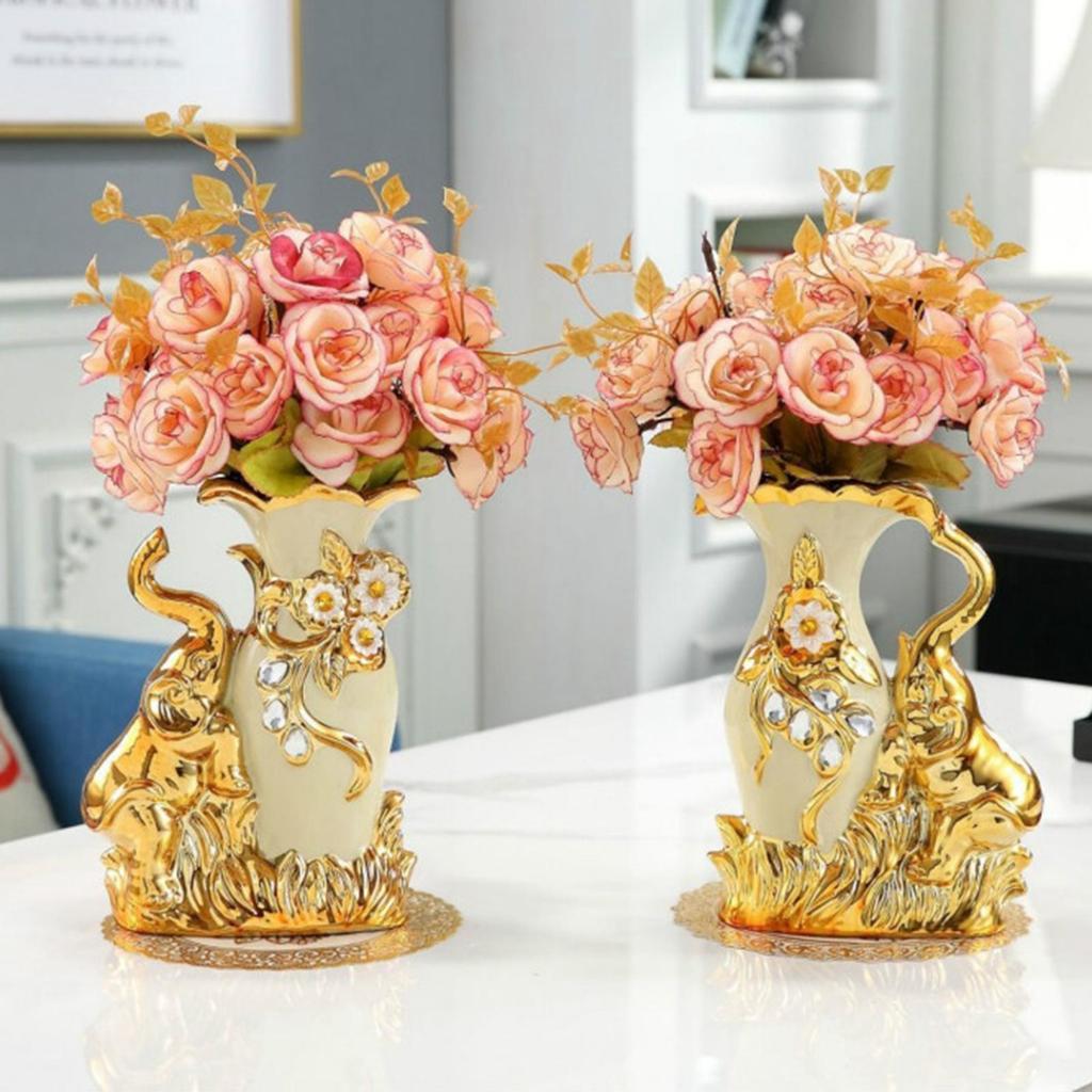Modern Ceramic Vase Rhinestone Flower Holder Tall Luxury Tabletop Centerpiece for Home and Office Decoration