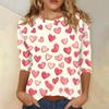 Женская повседневная свободная футболка с круглым вырезом и принтом ко Дню святого Валентина с рукавами три четверти