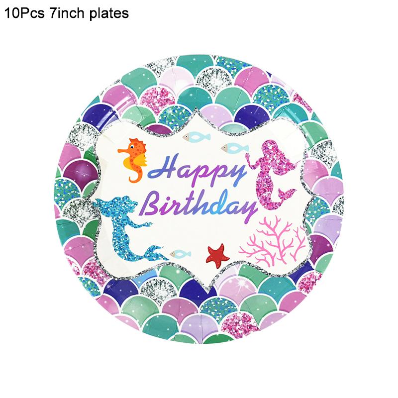 Набор одноразовой посуды «Русалочка» Бумажные тарелки для чашек на тему «Русалочка» Для детей и девочек Украшения для вечеринок на день рождения Под водой