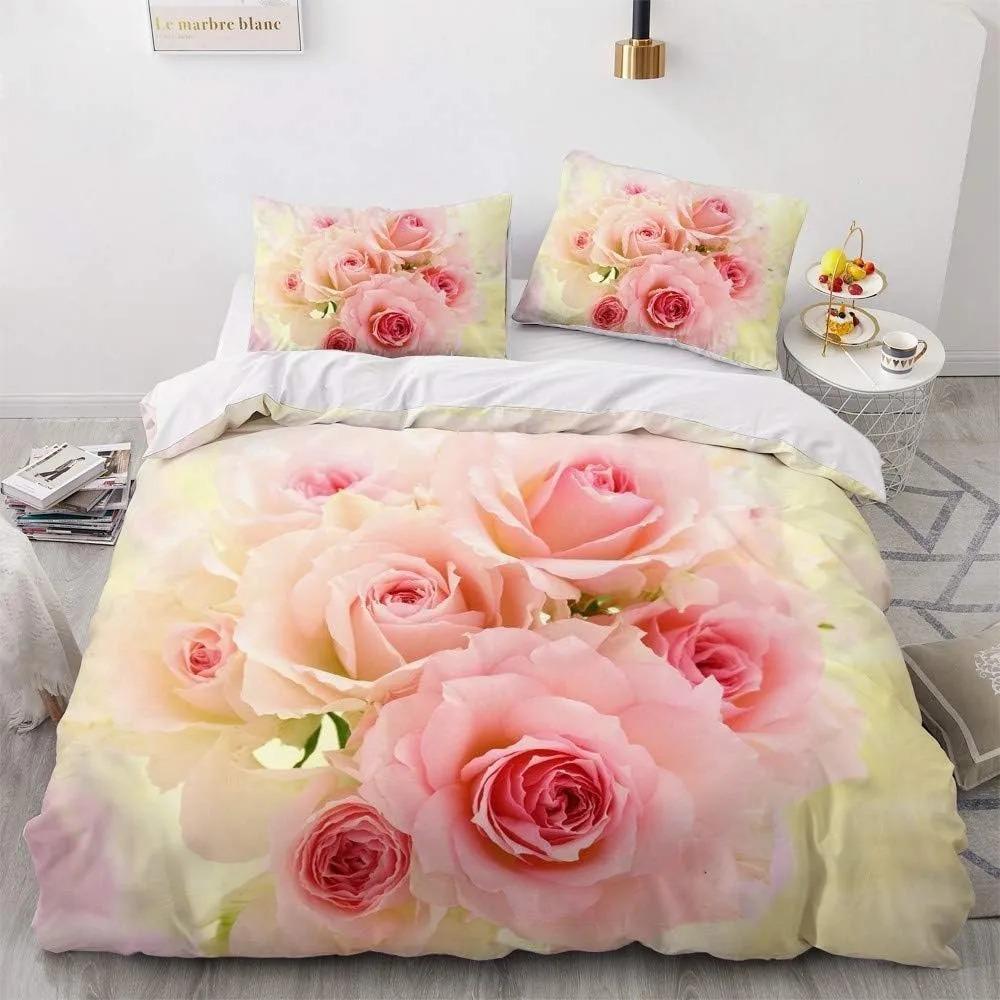 3D Print Red Rose Bedding Collection Romantic Rose Pattern Duvet Cover Wedding Gifts Bedroom Decoration Adults Europe Bed Collection King Siz