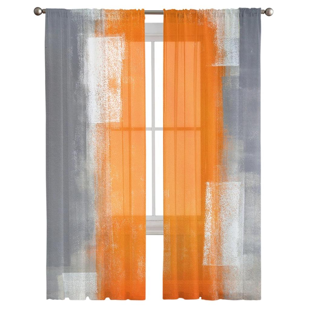 Orange Gray Abstract Texture Curtains For Bedroom Living Room Decoration Sheer Curtains