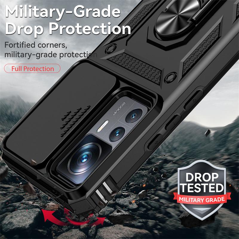 Чехол для Xiaomi 12T Pro, чехол с магнитным держателем и кольцом, чехлы для телефонов Xiomi Xiaomy Mi12T Mi 12T 12 T Pro, защитная задняя крышка для слайд-камеры