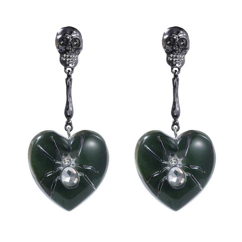 Череп Паук Висячие Серьги Для Женщин Смола Сердце Хип-Хоп Рок Вечерние Ювелирные Изделия Подарки