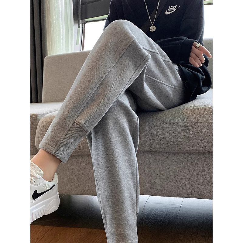 Spring & Fall Thin Loose Cropped High Waist Style In Gray Sports Pants