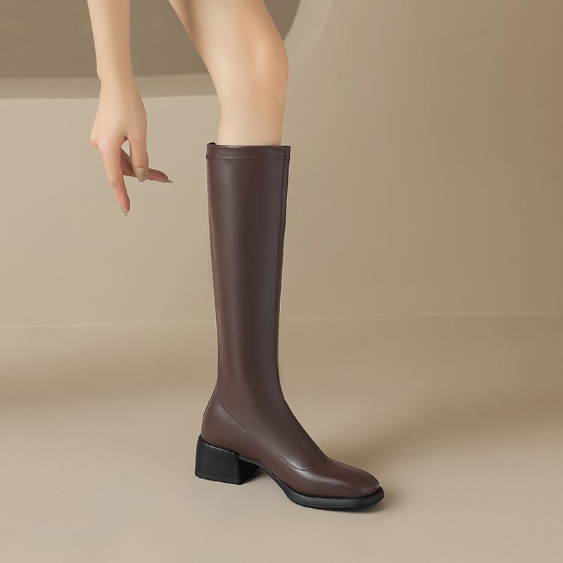 Женские сапоги на высоком каблуке, модные осенне-зимние однотонные рыцарские сапоги оверсайз на толстом каблуке