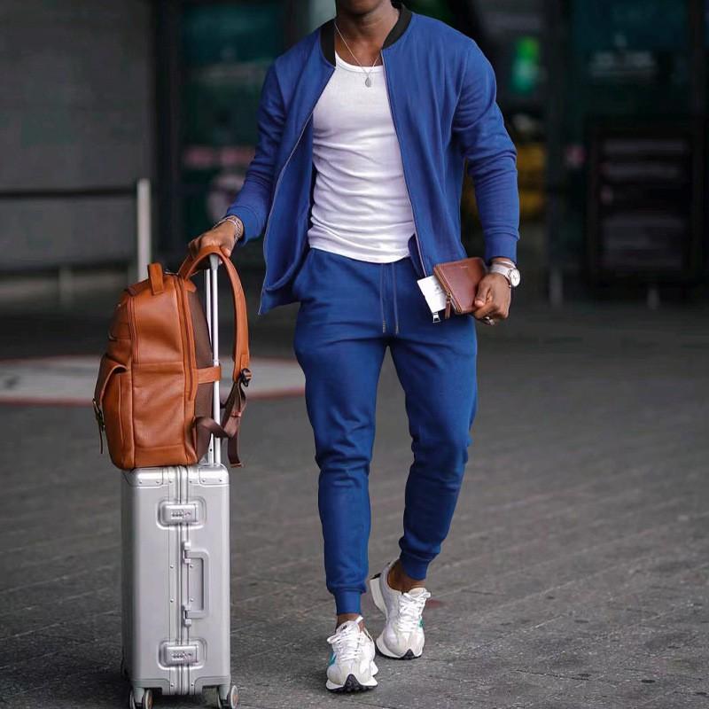 Mens Casual Sportswear Set Lightweight Cotton Blend Tracksuit Two Piece Outfit
