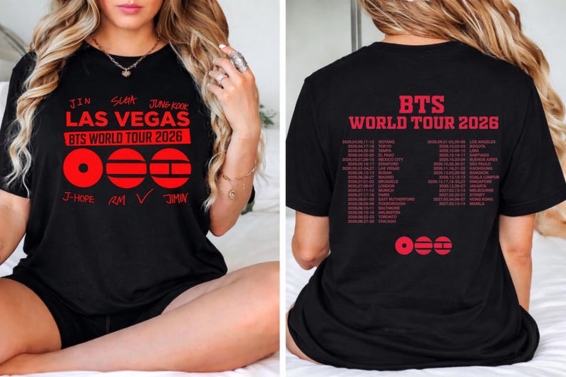 Унисекс Футболка для фанатов BTS Мировой тур 2026 Лос-Анджелес с именами участников