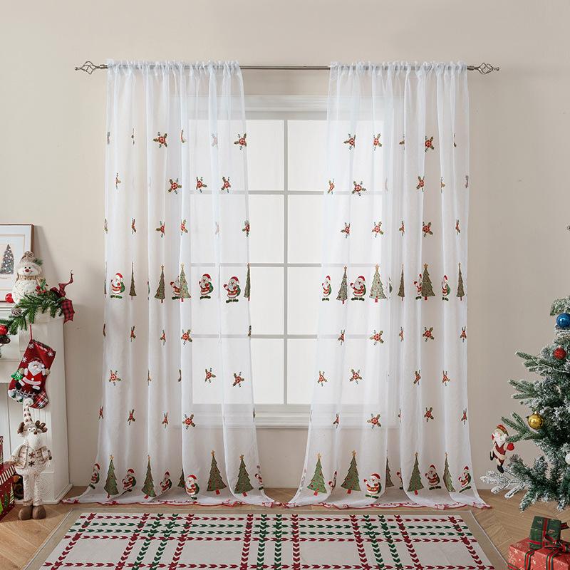 Москитные сетки Рождество Американская атмосфера Вышитые шторы Украшенные Готовые Рождественские колокольчики Снежинка